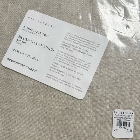Pottery Barn Belgian Flax Linen Curtain - 50"w x 96"h - Picture 2 of 6